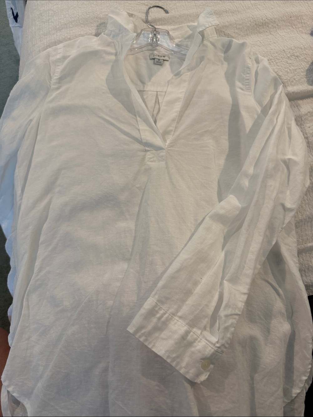 J. Crew White Linen V-Neck Tunic Shirt